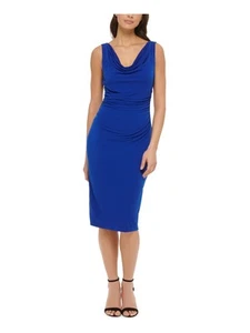 KENSIE DRESSES Womens Blue Jersey Lined Sleeveless Below The Knee Sheath Dress 8 - Picture 1 of 11