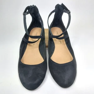 Christian Siriano Negro Imitación Gamuza Planos Para Mujer Talla 7.5 W Cruz Tirantes Cremallera - Imagen 1 de 9