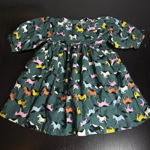 HANNA ANDERSSON Girls Size 120/US 6-7 Green Flannel Unicorn Horse Print Dress - Picture 1 of 6