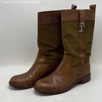 Botas Tory Burch Mujer Cuero Marrón Gamuza Media Pantorrilla 9.5M Hechas en Brasil Foto 1 de 4