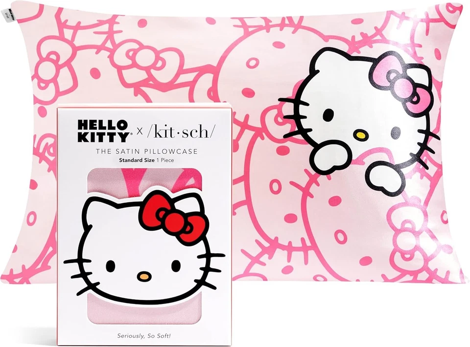 Kitsch x Hello Kitty (Pink Kitty Faces) - Satin Pillowcase with Zipper for Hair