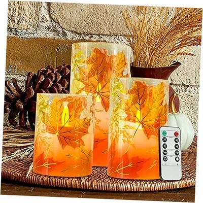 Fall Flameless Candles, Autumn Maple Leaf Led Candles with Remote Maple Leaves - Image 1 of 4