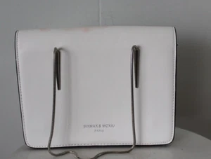 Sixmax & Moxiu Paris Cartera Blanca Borde Negro Correas de Cadena Plateadas - Imagen 1 de 8