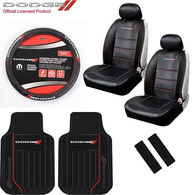 New 7pc Dodge Elite Car Truck Front Seat Covers Floor Mats Steering Wheel Cover - Imagem 1 de 4