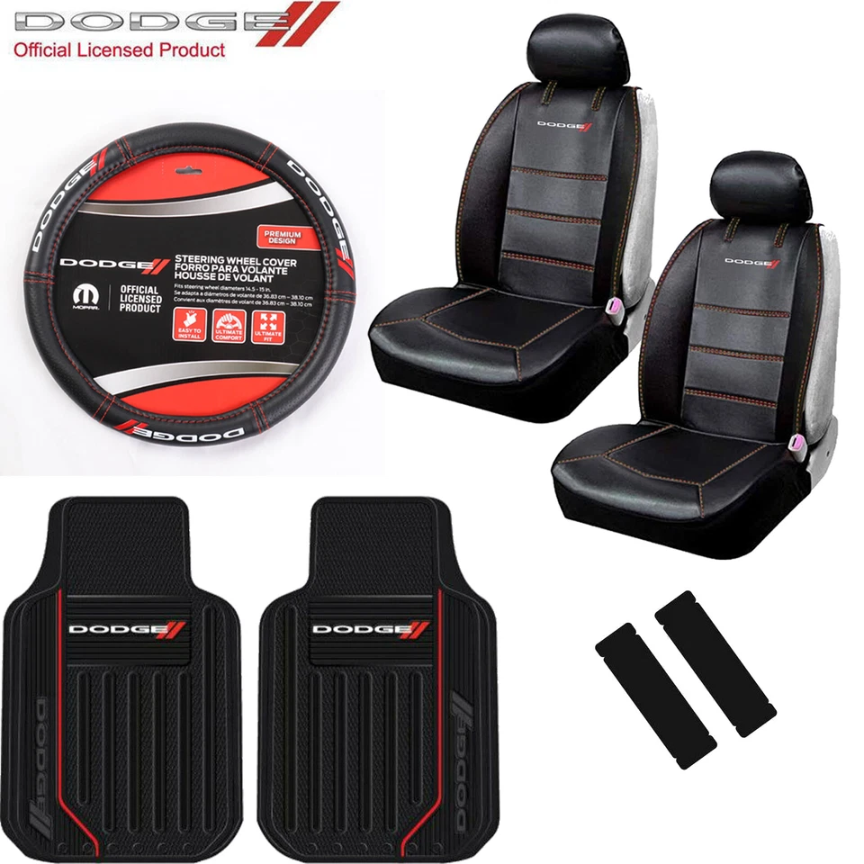 New 7pc Dodge Elite Car Truck Front Seat Covers Floor Mats Steering Wheel Cover - Изображение 1 из 4