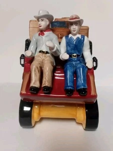 WELLS FARGO STAGECOACH 2002 Cookie Jar w Lid Cowboys Pony Express West Suitcase - Picture 1 of 7