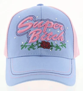 NEW! SUPER BITCH ROSE BALL CAP HAT PINK SKY BLUE - Picture 1 of 4