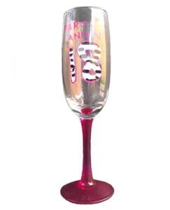 18th Birthday Flute Champagne Glass Party Animal Glassware Pink Painted Artwork - Picture 1 of 5