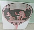 VICTORIAN TRADE CARD FAN SHAPED DIE CUT CARD WEDDING OR VALENTINE PINK & WHITE