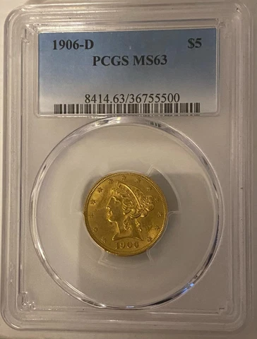 1906-D PCGS MS63 $5 Gold Liberty Half Eagle 8414.63/36755500 Cover