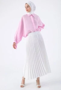 Women's Pleated White Skirt Maxi Vintage Casual Loose Ruffle Long Swing Dress - Picture 1 of 4