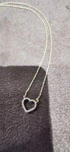 Ernest Jones 9ct Yellow Gold & 0.06ct Diamond Pave Open Heart Necklace 18 inch - Picture 1 of 3