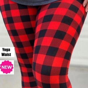 NEW TC Womens Christmas Red Black Plaid YOGA WAIST Leggings (Soft as Lularoe)