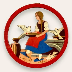 Vintage Pappe Papier Figur Seltenes Rundrahmen Aschenputtel Alt Märchen Bild - Bild 1 von 2