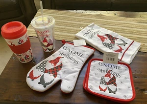 5 Pc Gnomes For The Holidays Kitchen & Drink Set - Picture 1 of 12