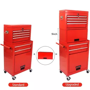 Multi-functional Mechanics Tool Cart, w/ 6 Drawers &lock, Steel Cabinet, Red - Picture 1 of 12