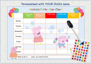 Potty Toilet Training Reward Chart Personalised Boys Girls Sticker Reusable PP - Picture 1 of 14