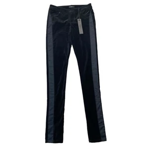 Decades Denim NADJA Jean Women 26 Long Black Velvet Stripe Skinny Ankle Stretchy - Picture 1 of 12