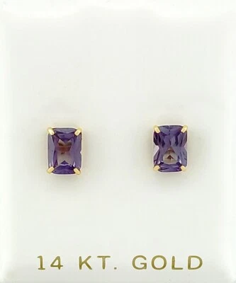 LAB ALEXANDRITE  2.18 Cts STUD EARRINGS 14K YELLOW GOLD - New With Tag - Image 1 of 4