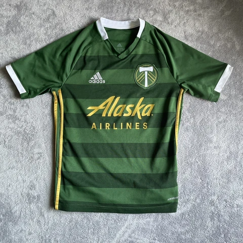 Portland Timbers Adidas Jersey Youth 13-14Y Green Short Sleeve Sportswear Logo Cover