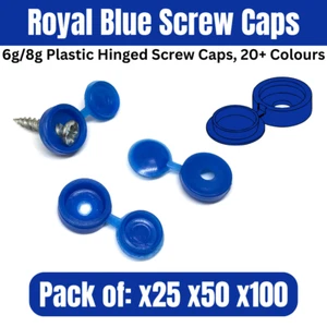 ROYAL BLUE Plastic Fold Over Hinged Screw Cover Caps Packs 25 50 100 Size 6G-8G - Picture 1 of 5