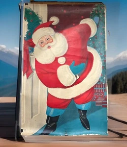 Vintage Weihnachtsmann Jumbo 3’x 6’ Tür Abdeckung Poster Mehrfarbig Weihnachten - Bild 1 von 15