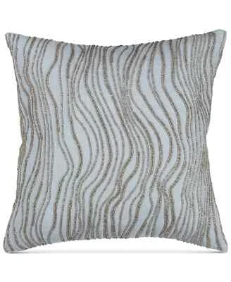 Donna Karan Aire Hand-Crafted Beaded 16" Feather Linen Decorative Pillow  Silver - Image 1 of 4