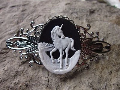 UNICORNIO, CAMAFEO PEGASO PLATA FILIGRANA PASADOR - MÍTICO - MÁGICO - NEGRO Foto 1 de 2