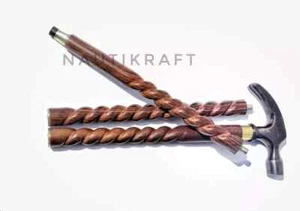 Antiker Holz Gehstock für Männer Stock mit einzigartigem Messing Hammerkopf Griff - Bild 1 von 10