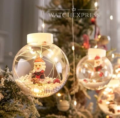 DECORAZIONI di Natale Palline Trasparenti LED Set Decorativo con Luci e Fiocchi - Immagine 1 di 4