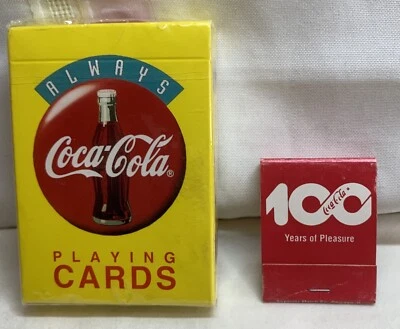 Vintage US Playing Card Coca-Cola Yellow/Red Sealed/100 Anniversary Match Book - Image 1 of 4