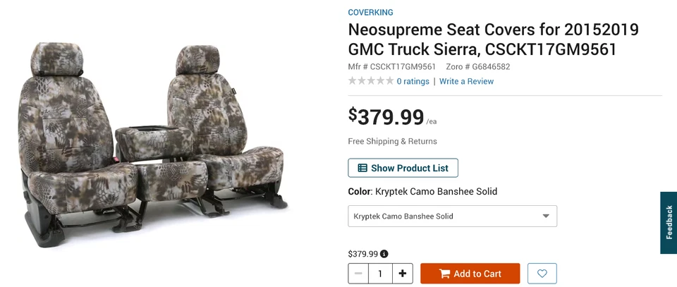 Cubierta de asiento trasero CoverKing para GMC Sierra 1500HD/2500HD/3500 2015-2019. Artículo (16) Foto 1 de 2