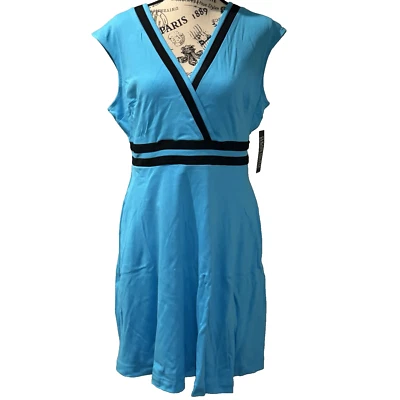 NY&Co Blue Black Colorblock Accent Wrap Dress-City Knits Women’s Medium NEW - Image 1 of 4