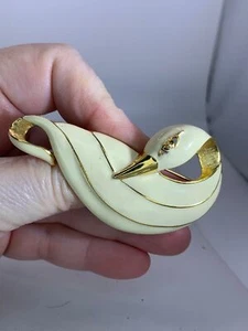 Bird Swan Goose Duck Cloisonne Enamel Vintage Gold Brooch Pin M-4169* - Picture 1 of 3