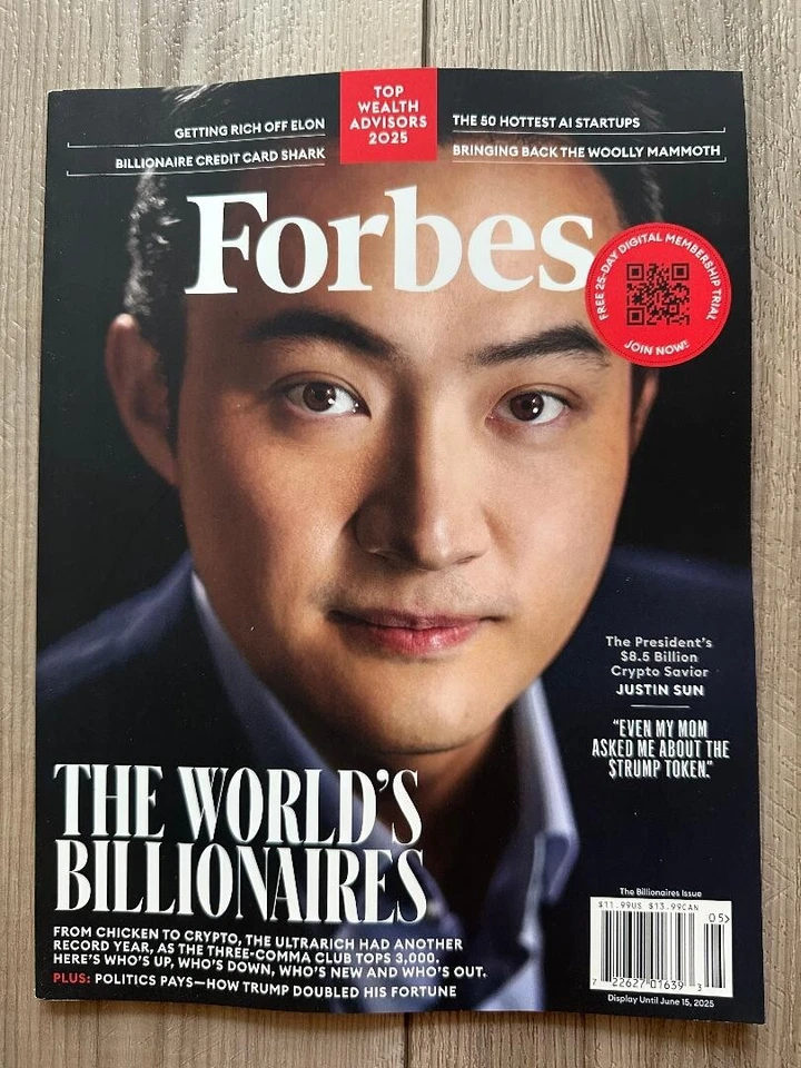 2025 FORBES Magazine Apr May Issue WORLD'S BILLIONAIRES JUSTIN SUN Crypto Savior - Image 1 of 1