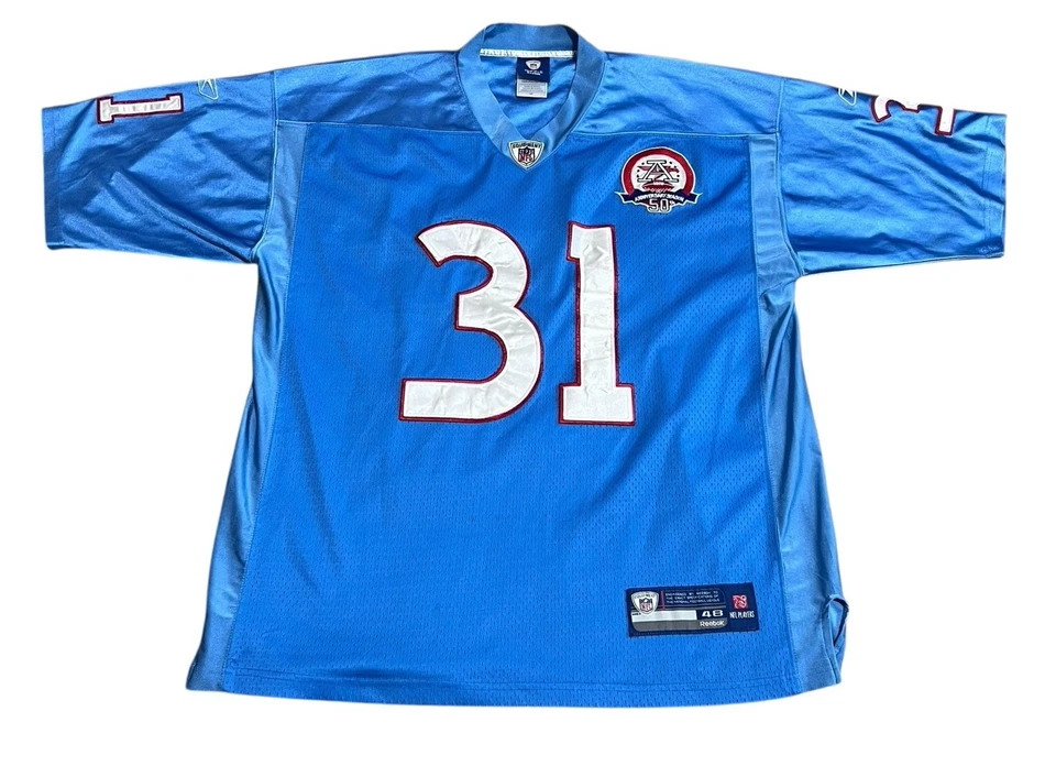 Camiseta deportiva vintage Y2K Reebok 50 aniversario Finnegan Titans/Oilers talla 48 Foto 1 de 4