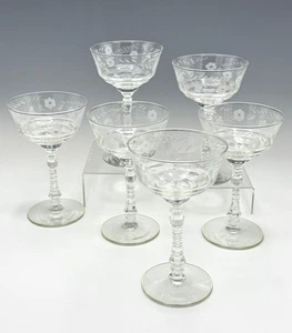 6 Libbey Rock Sharpe Halifax Champagne Tall Sherbet Glasses Floral 6 1/8" - Picture 1 of 6
