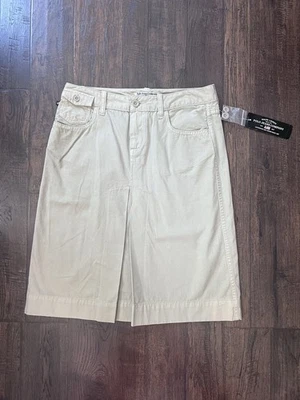 VTG Polo Jean Company Ralph Lauren Midi Skirt 4 Khaki Beige Pleated Preppy 90s - Image 1 of 4