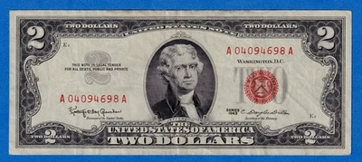 USA $2 1963 P-382a  " Red Seal " Circulated Note A04094698A Granahan & Dillon - Image 1 of 4