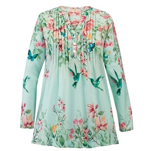 Collections Etc Women's Hummingbird Pintuck Tunic Mint Large - Picture 1 of 2