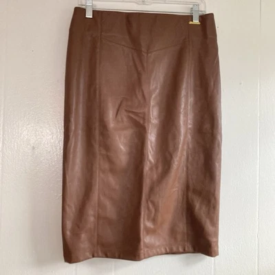 Andrew Marc New York Chocolate Brown Vegan Leather Pencil Skirt Size Small - Image 1 of 4