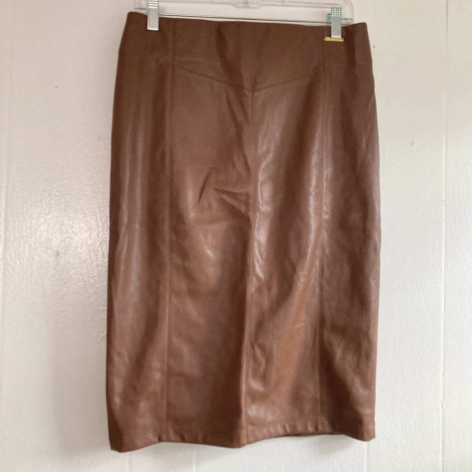 Andrew Marc New York Chocolate Brown Vegan Leather Pencil Skirt Size Small - Image 1 of 4
