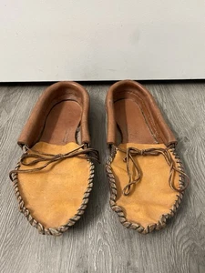Mocassini sandali uomo vintage fatti a mano in pelle misura 11-12 marrone - Foto 1 di 13