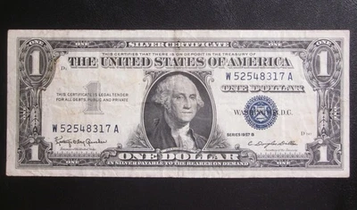 1957 B $1 SILVER CERTIFICATE ONE DOLLAR BANKNOTE OLD US VF NOTE W 52548317 A - Image 1 of 2