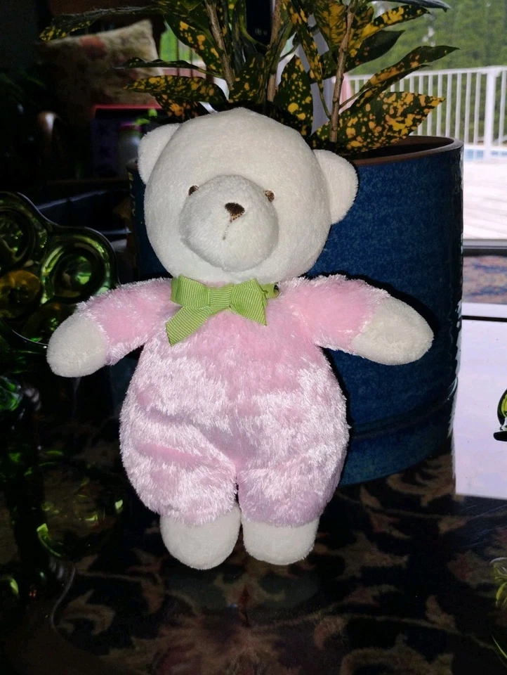 Carters Oso Blanco Rosa Peludo Verde Cinta Arco Peluche Bebé Sonajero Lovey Juguete (G Foto 1 de 4