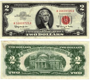 1963 USA 2 Dollar Banknote UNITED STATES AMERICA Red Seal P382 Granahan Fowler - Picture 1 of 1