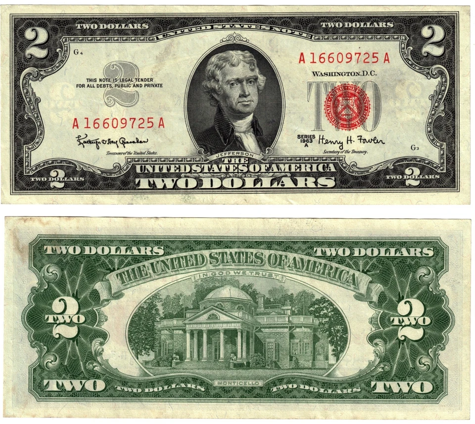 1963 USA 2 Dollar Banknote UNITED STATES AMERICA Red Seal P382 Granahan Fowler - Image 1 of 1