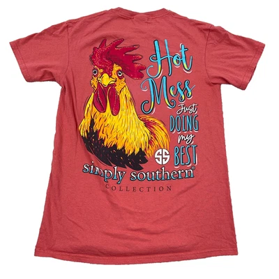 Camiseta Simply Southern Feminina Pequena Rosa Fazenda de Galinhas Country Girl Feminina Top - Imagem 1 de 4