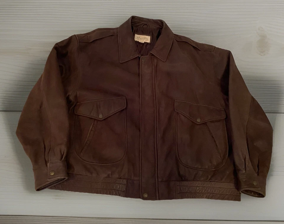 Vintage 90s St John's Bay Brown Zip Leather Jacket | Size Mens 3XL - Image 1 of 4