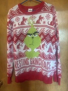 The Grinch Resting Grinch Face Sweater Cardigan Size L - Picture 1 of 3